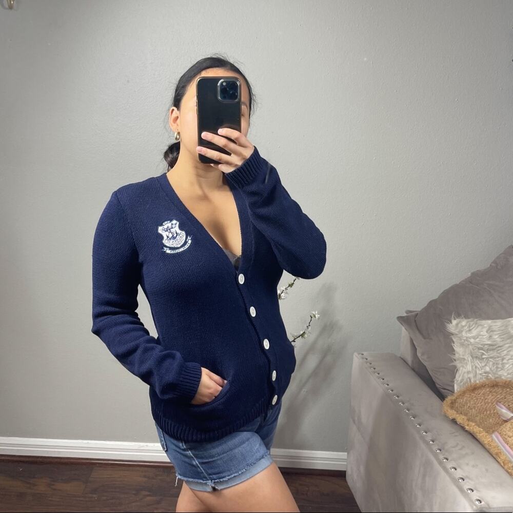Lauren Ralph Lauren Navy Cotton Knitted Cardigan w HMS Logo Flag Size M